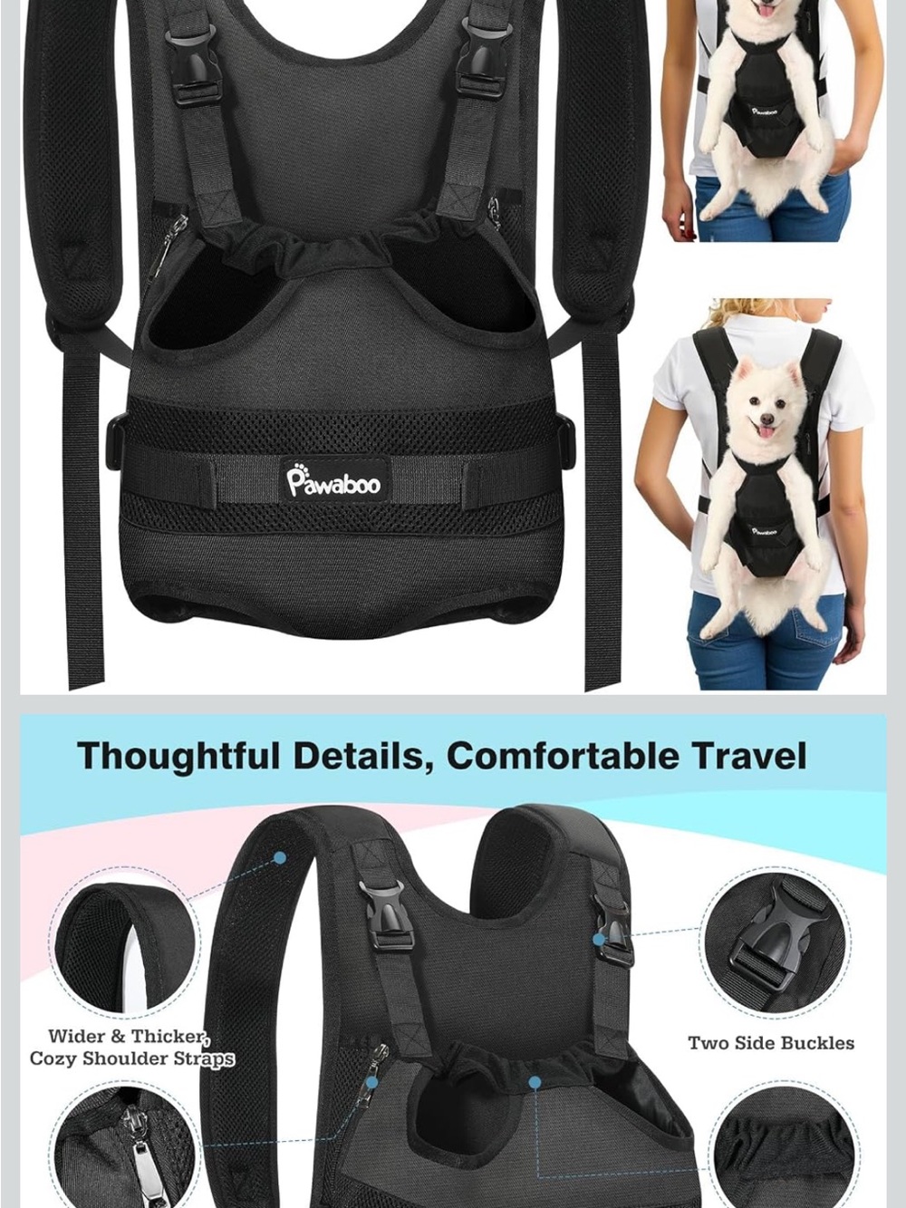 Pawaboo Black Pet Front Carrier Backpack for Dogs